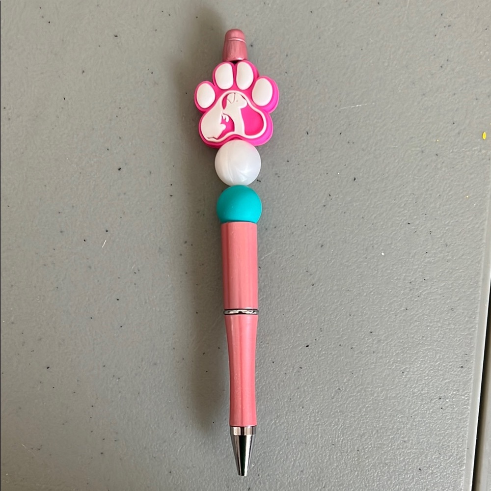 Pink Paw Print Pen with Aqua Accent